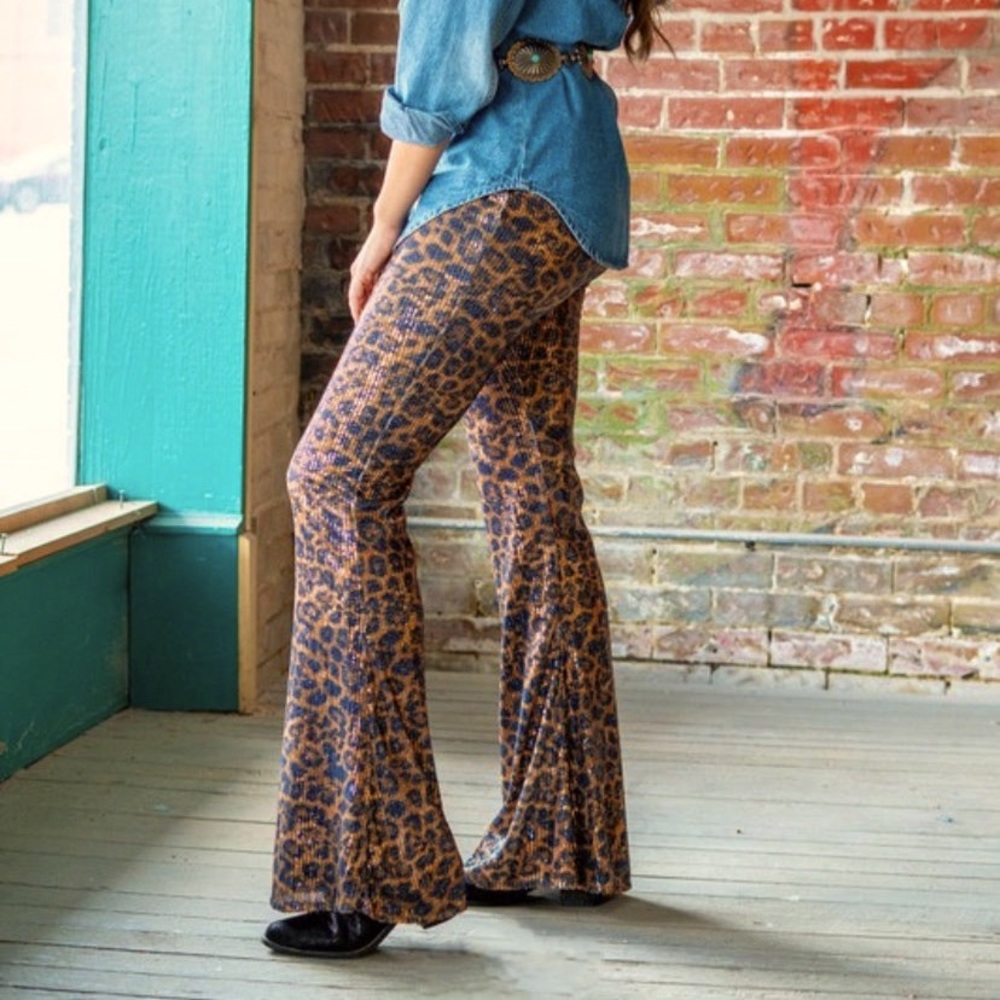 Leopard Sequin Flare Pants
